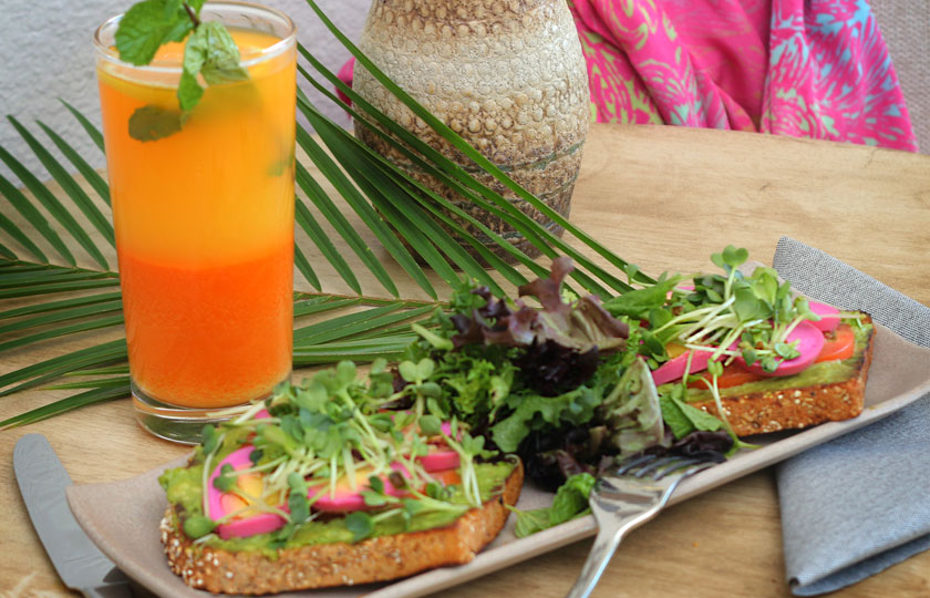 Avocado toast and Orange Delight juice