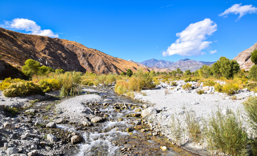 Stream and mountains along the Whitewater preserve trail
