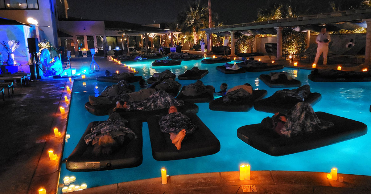 Good Vibes Sound Bath floating in the pool